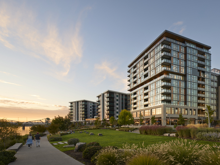 The Springs at The Waterfront, The Springs Living's newest community and its first in Washington state, stands at 12 stories and is located on the waterfront in Vancouver, Washington.  Photo by Moris Moreno