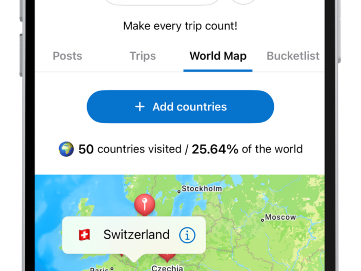 Tripnly Mobile App - User's World Map