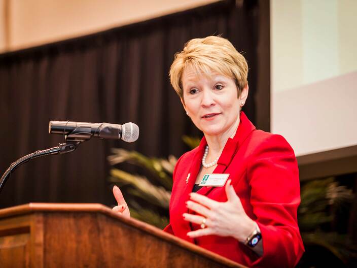 Dr. Sue Ellspermann recognizes Ivy Tech alumni from across the state at the Distinguished Alumni Awards, 2019