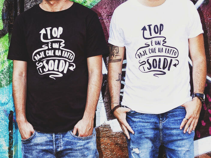 Italian comedians Actual wear their latest design