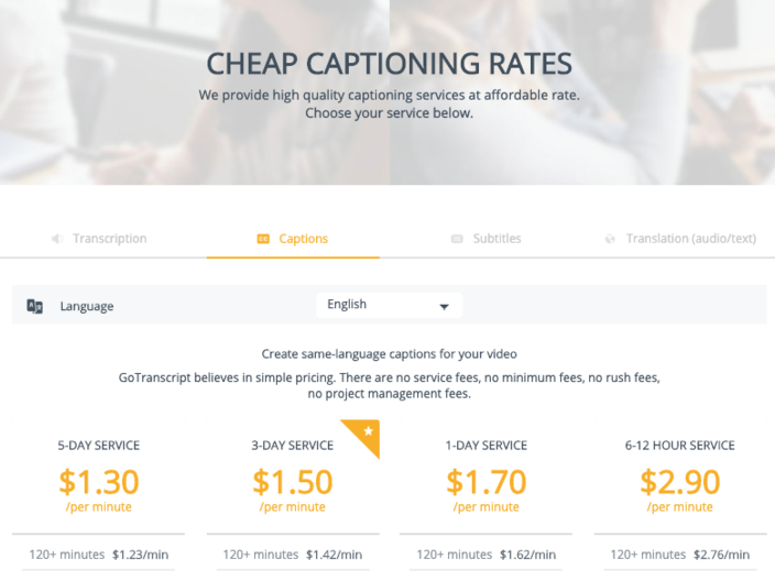 Pricing for Captions