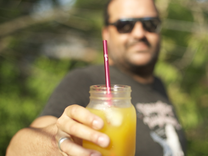 Founder with Product (Blurry)