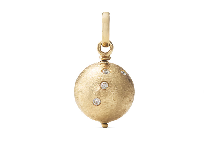 14k Gold Spinning Moon Pendant with Gemini Astrology