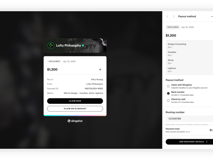 Slingshot's product — Payments